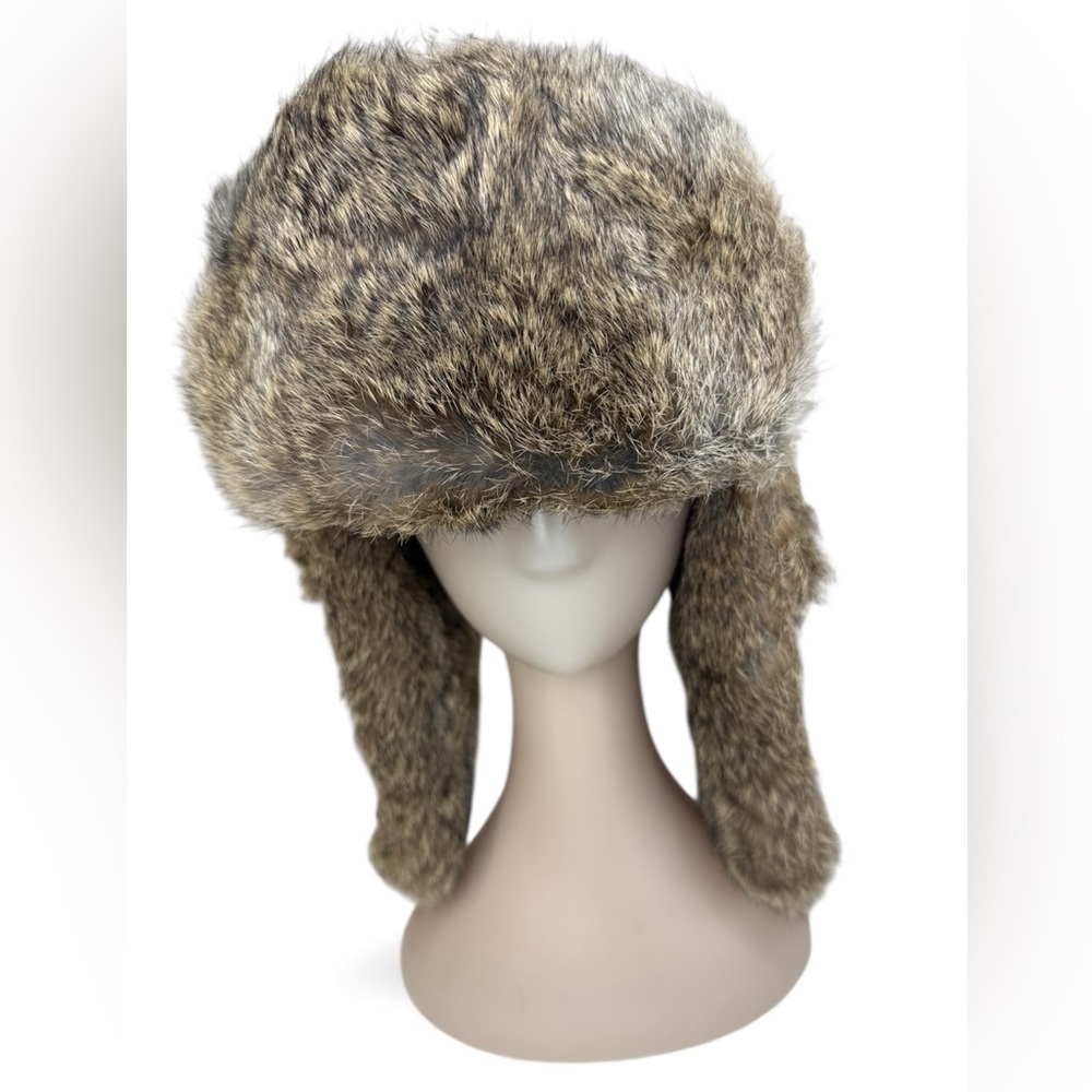 Vintage Mad Bomber Mens L Khaki Authentic Rabbit Fur Lined Trapper Hat